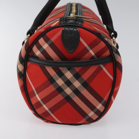 BURBERRY Nova Check Blue Label Hand Bag Nylon Leather Red Black gold Auth EC765 - Picture 4 of 16